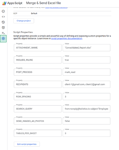 Google App Script: Script Properties