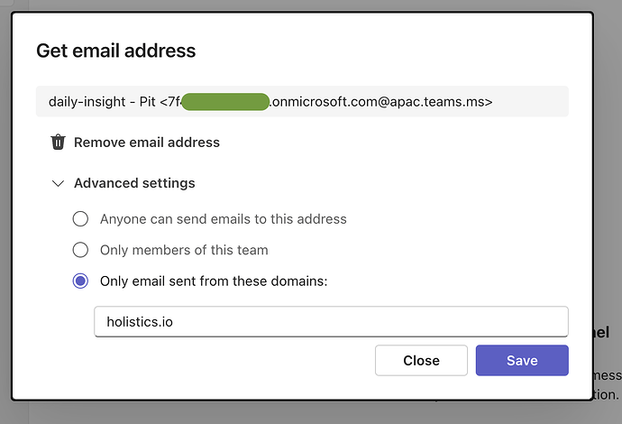 Teams channel email address
