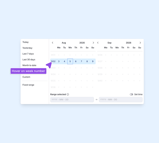 Date picker now enables selecting by week