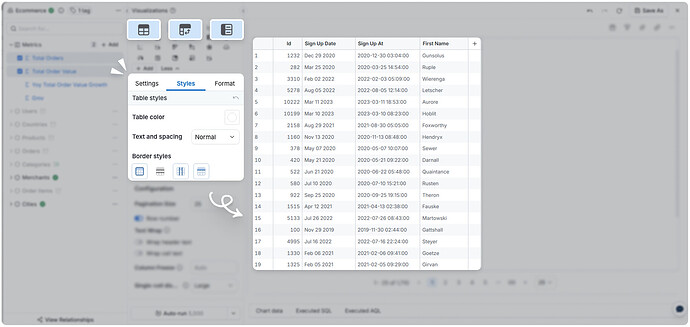 Table styling in Reporting